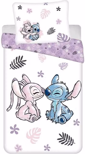 Lilo & Stitch Reversible Floral Cotton Duvet Cover and Pillowcase Set in White, W/D/H: 90 x 200 cm – 1