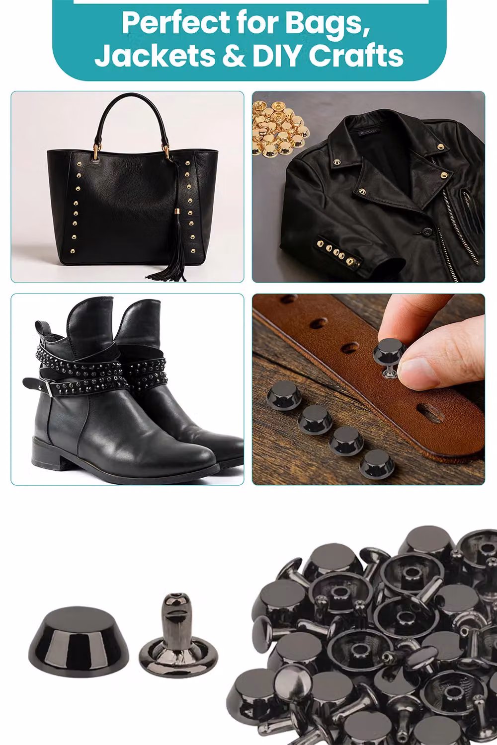 Neel Blue 25-Piece Black Metal Alloy Mushroom Feet Caps with 12mm Diameter and 7mm Back Rivets – 8