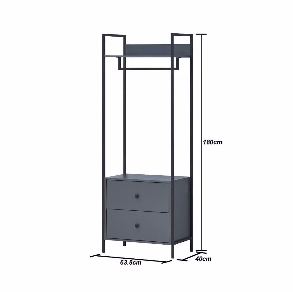 Timber Art Design Zahra Open Wardrobe with Two Drawers in Grey – 2