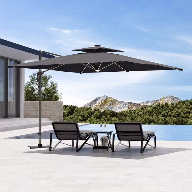 Komore Large Cantilever Garden Parasol with Solar Lights in Dark Grey