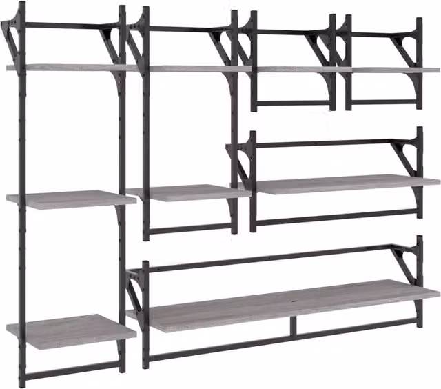 Berkfield Home 6 Piece Grey Sonoma Wall Mounted Shelf Set with Hanging Rods – 1