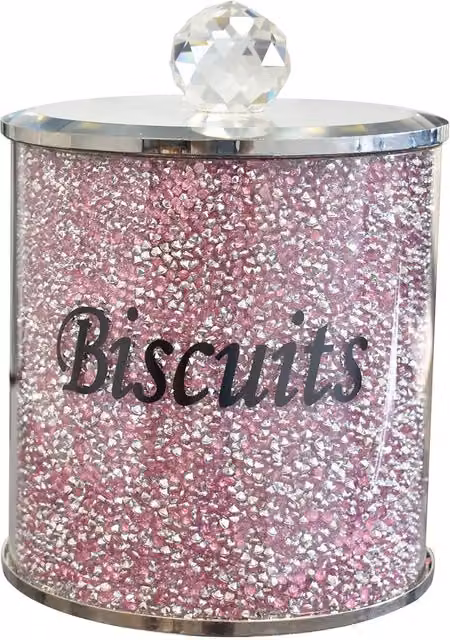 Biznest Pink Diamond Crushed Crystal Biscuit Canister Jar in Pink and Silver