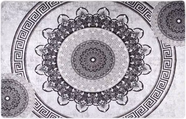 Berkfield Home Washable Round Anti Slip Ornament Rug in Multicolour, Diameter: 100 cm – 1