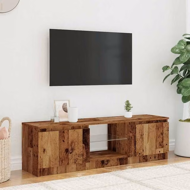 Berkfield Home TV Cabinet with LED Lights in Old Wood Brown, W/D/H: 120 x 30 x 36 cm
