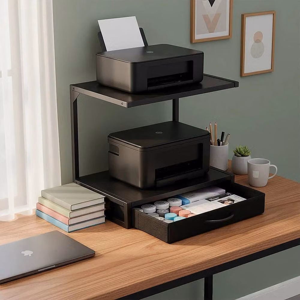 EONLION Black 2 Tier Desktop Printer Stand with Table, Width: 100 cm – 4