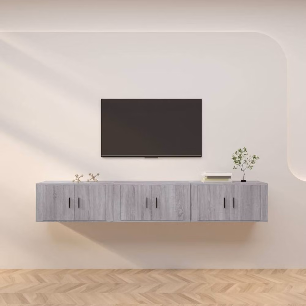 Berkfield Home Classic Wall-mounted TV Cabinets, 3 Piece Set in Grey, W/D/H: 80 x 34.5 x 40 cm – 2