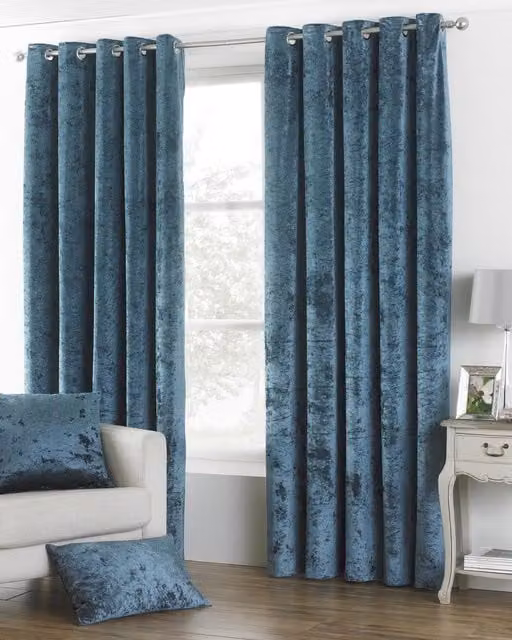 Paoletti Verona Ready Made Eyelet Curtains in Teal Crushed Velvet