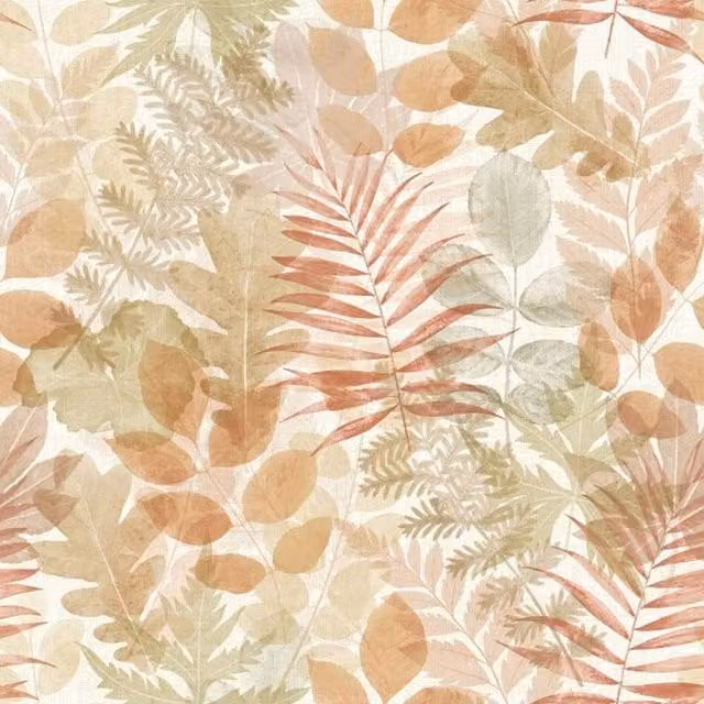 Catherine Lansfield Leaves Muriva Botanical Floral Wallpaper in Sand and Multicolour