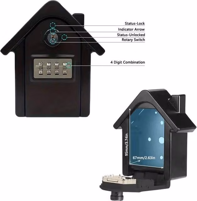 EONLION Wall Mounted Zinc Alloy Key Lockbox with 4 Digit Combination Code in Black