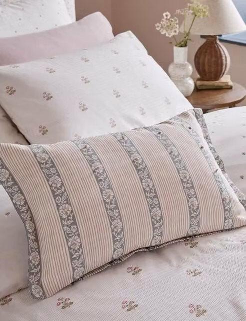 Laura Ashley Semington Pure Cotton Rectangular Cushion in Blue and Pink Mix