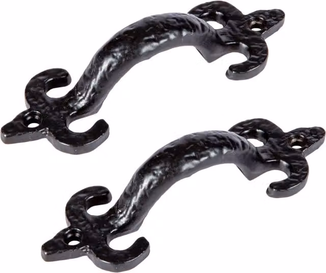 Hammer & Tongs Antique Fleur De Lis Iron Door Handle in Matt Black, Pack of 2, Height: 10.5 cm – 2