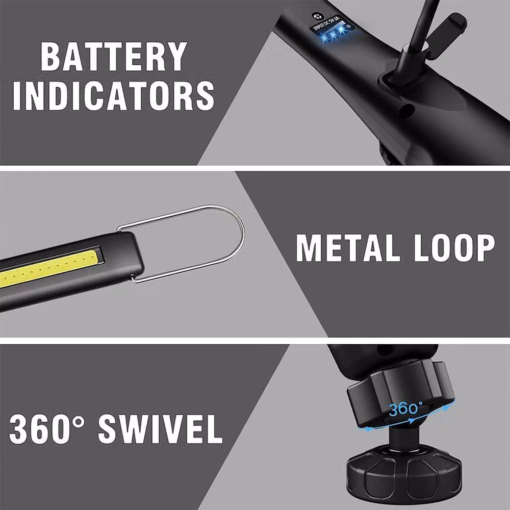 VOGREX 2-Pack Dimmable COB LED Work Light in Black with Magnetic Base and Rechargeable Battery – 6