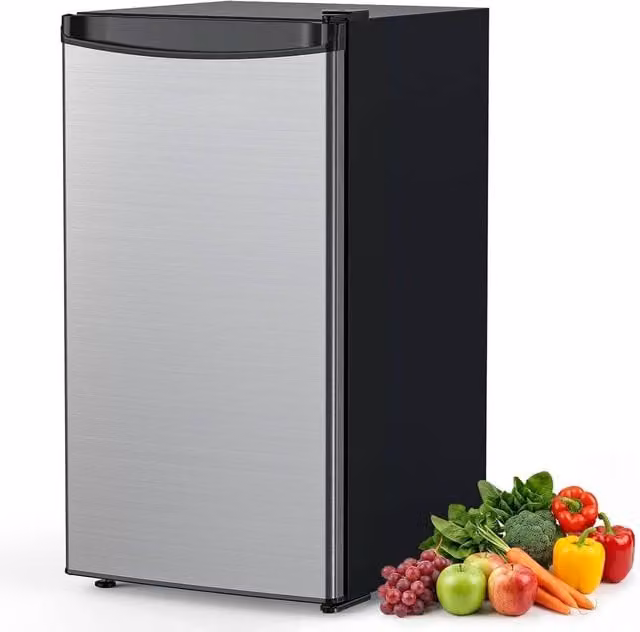 London Boutique 45L Compact Table Top Refrigerator with Freezer in Silver