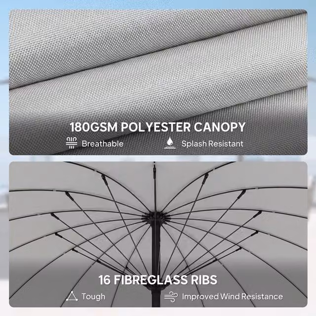 Outsunny Shanghai Garden Parasol Umbrella, Light Grey, Diameter: 200 cm