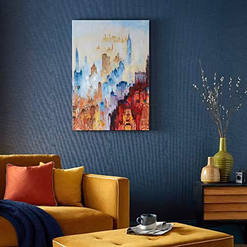 Art For The Home City of Dreams Multicolour Abstract Modern Canvas Wall Art, W: 100 cm, H: 70 cm – 2