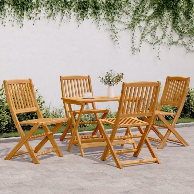 Berkfield Home 5 Piece Folding Garden Dining Set in Brown Oiled Acacia Wood