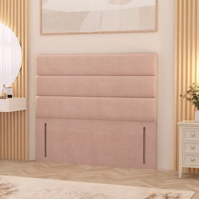 Horizona Pink Plush Velvet Floor Standing Upholstered Headboard for Small Double Bed