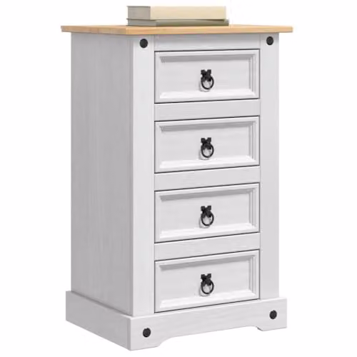 vidaXL Corona Bedside Table in White Solid Pine Wood, W/D/H: 53 x 39 x 84 cm