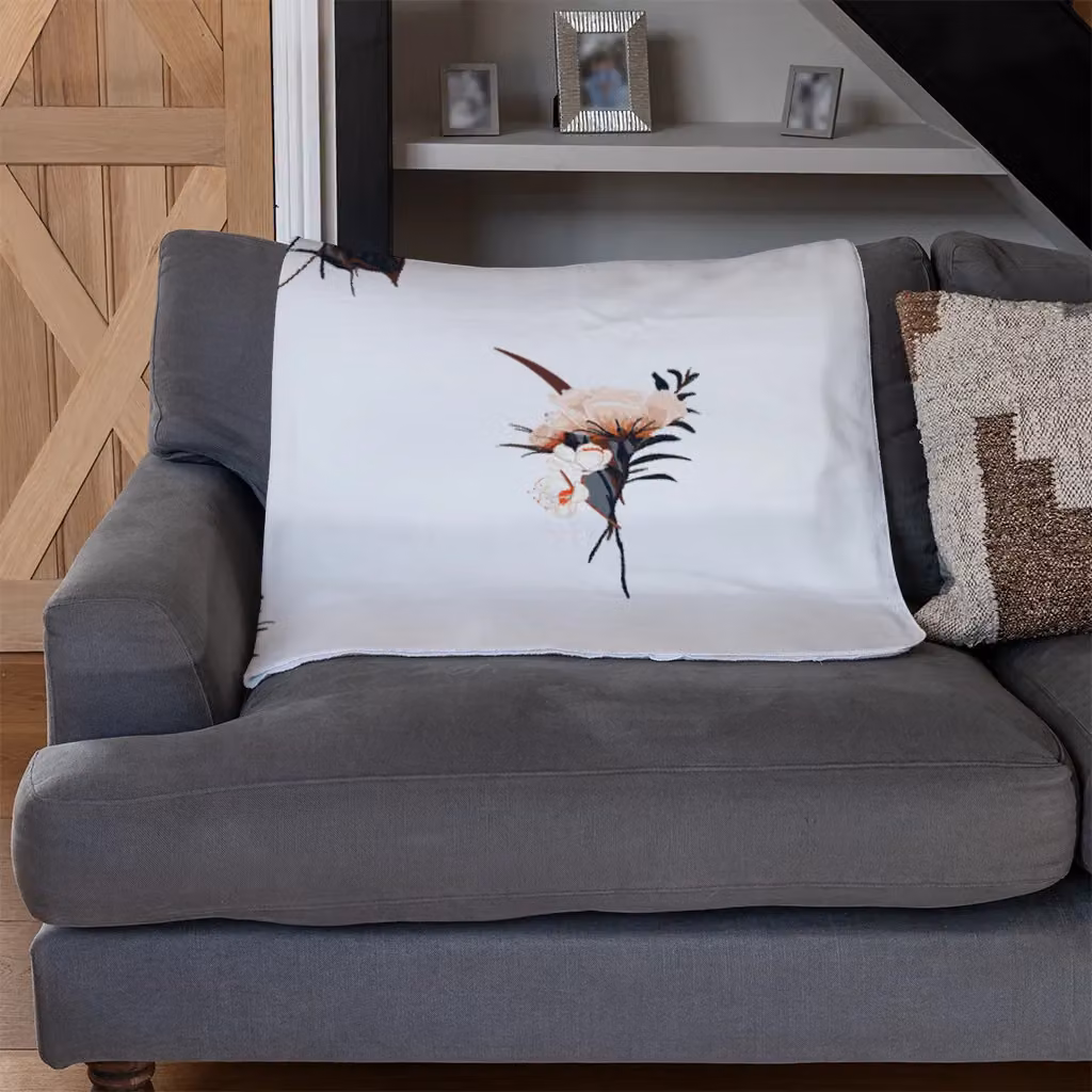 Benjamin Tate Design Flower Bunches Fleece Blanket in Brown, Beige and White, W/D/H: 120 x 150 cm – 3