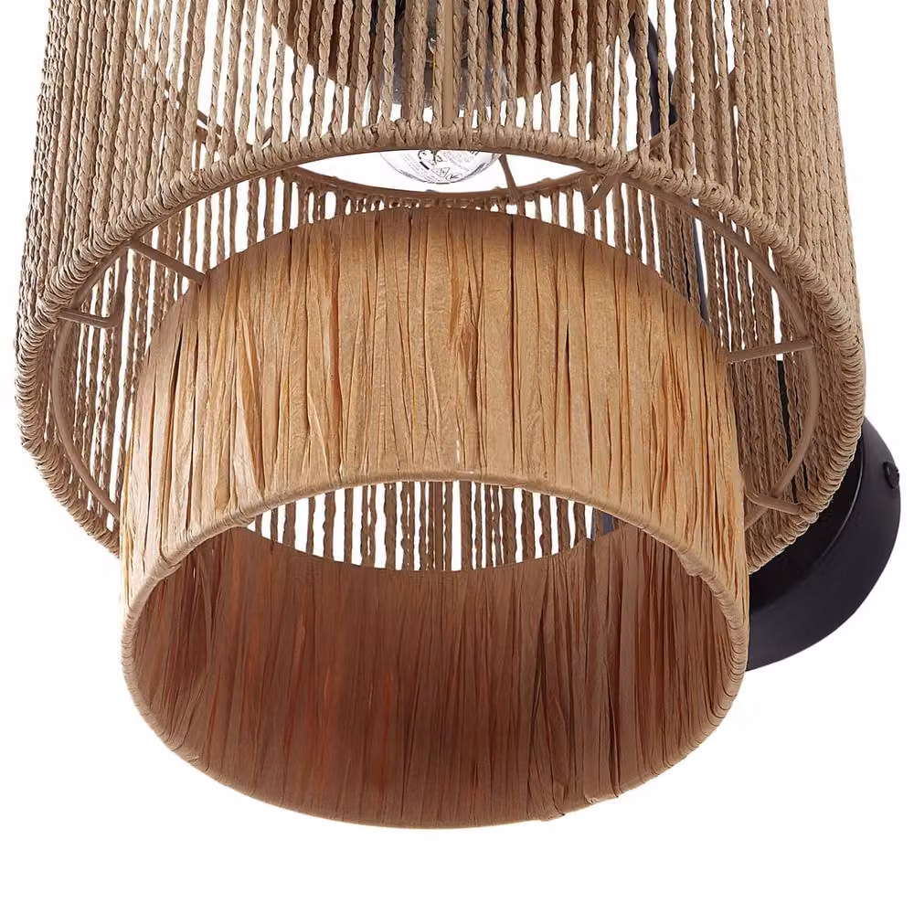Wyld and Coco Set of 2 Natural Raffia Boho Wall Lamps in Beige – 4
