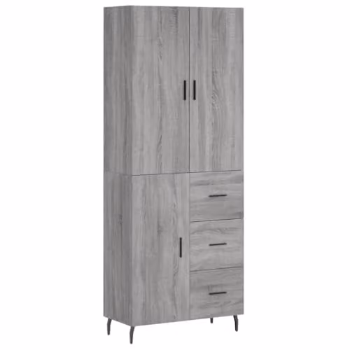 vidaXL Modern Grey Sonoma Highboard with Hinged Doors and Internal Shelves, W/D/H: 69.5 x 34 x 180 cm