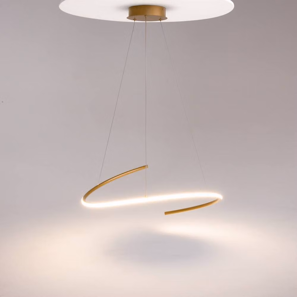 Netlighting Curve Modern LED Pendant Ceiling Light with Adjustable Brass and Gold/Black Finish and White Shade, 2100lm – 2