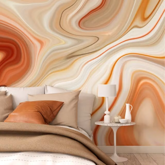 Origin Murals Marbled Ink Abstract Wall Mural in Orange and Cinnamon