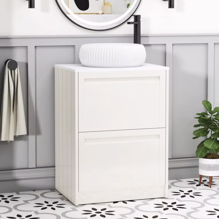 Royal Bathrooms Elmore 600mm Classic White Floor Standing 2 Drawer Vanity Unit with Milan Basin