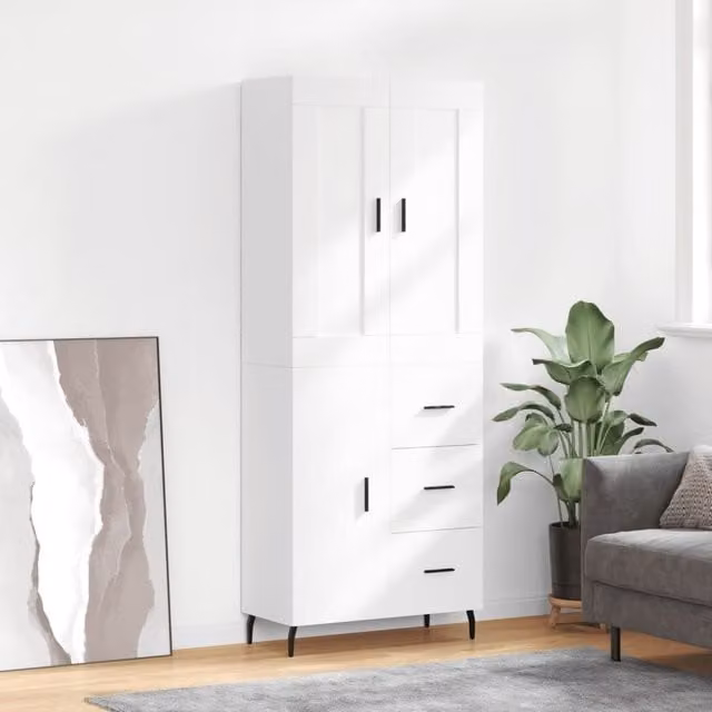 Berkfield Home Modern White Matt Highboard with Hinged Doors and Internal Shelves, W/D/H: 69.5 x 34 x 180 cm