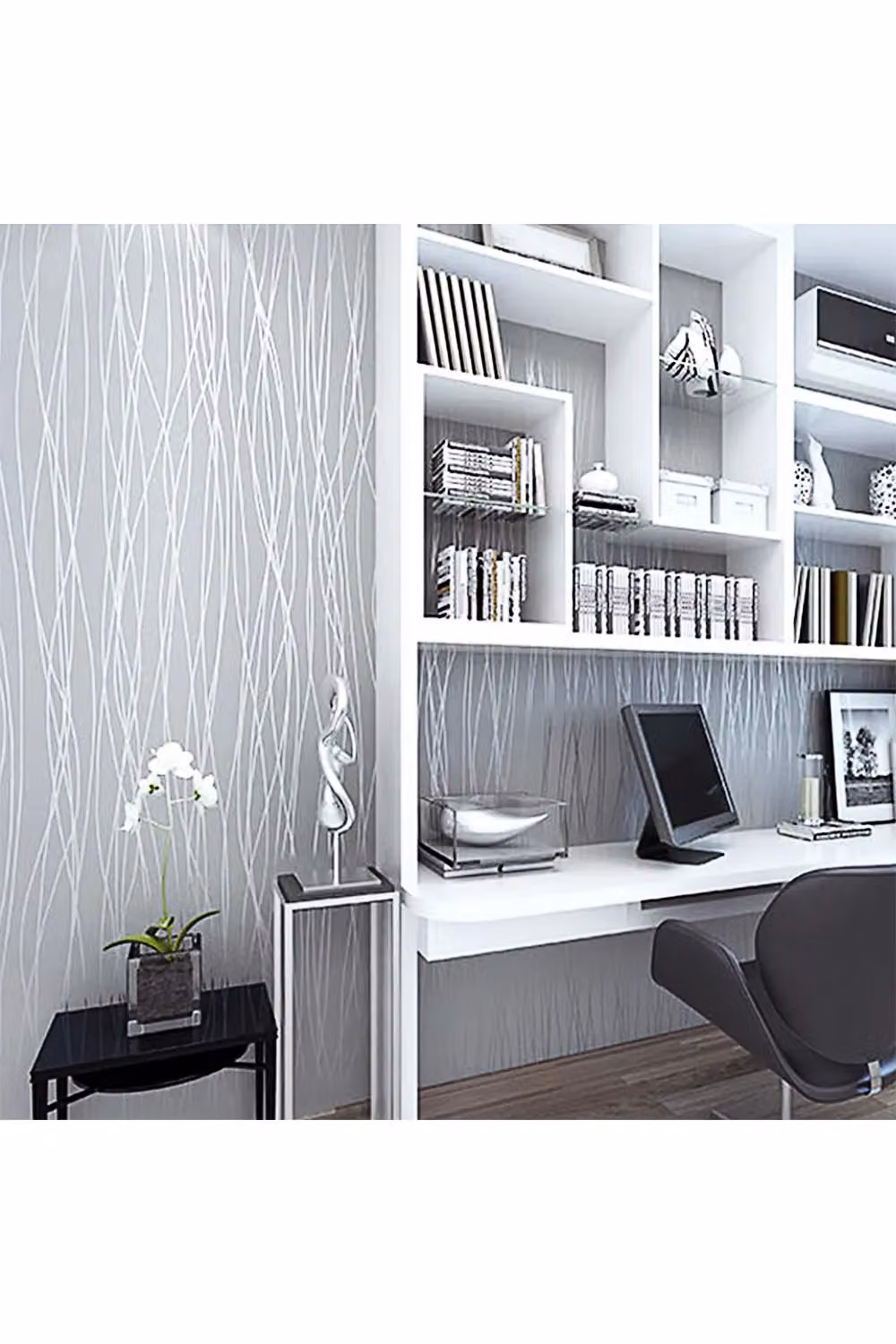 Living and Home Grey Non-Woven Geometric Curve Wallpaper, W: 53 cm, L: 10 m – 2