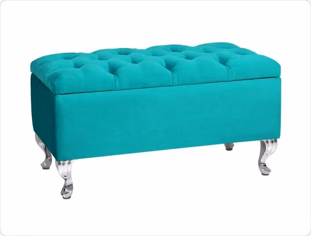 R&M Furnishers Chesterfield Ottoman Storage Bench in Petrol Turquoise Tufted Velvet, Width: 120 cm