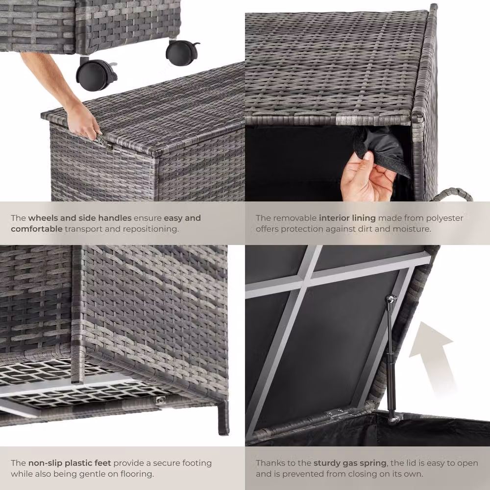 tectake Kuusamo Large Storage Box in Grey with Rattan and Aluminium Frame and Castors – 5