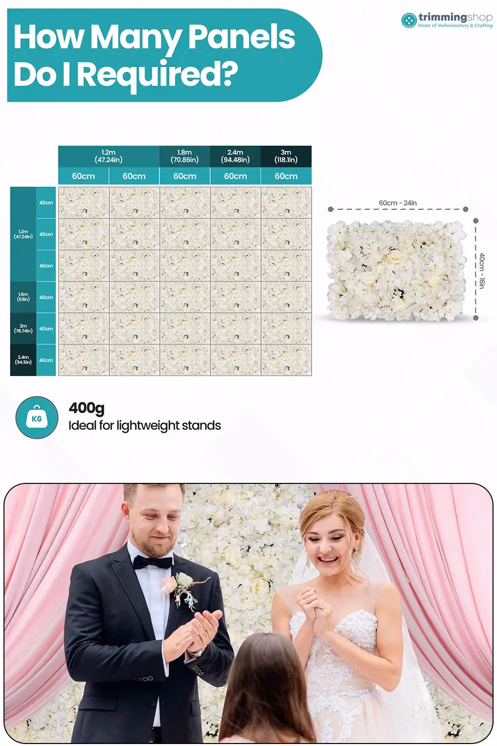Neel Blue Artificial Floral Wall Panel in Blue and Off-White for Wedding Photography Backdrops – 1