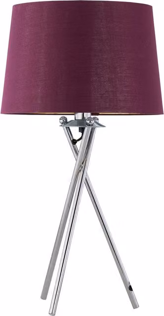 First Choice Lighting Tripod Chrome Lamp with Burgundy and Gold Fabric Shade – 1
