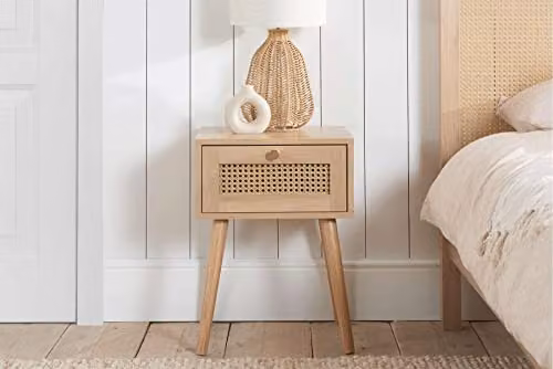Birlea Croxley Rattan and Oak 1 Drawer Bedside Table, Brown, W/D/H: 38 x 38 x 38 cm – 2