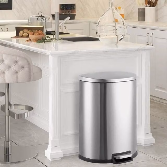 VOGREX 50L Stainless Steel Step On Trash Bin with Soft Close Lid in Metallic Silver – 1