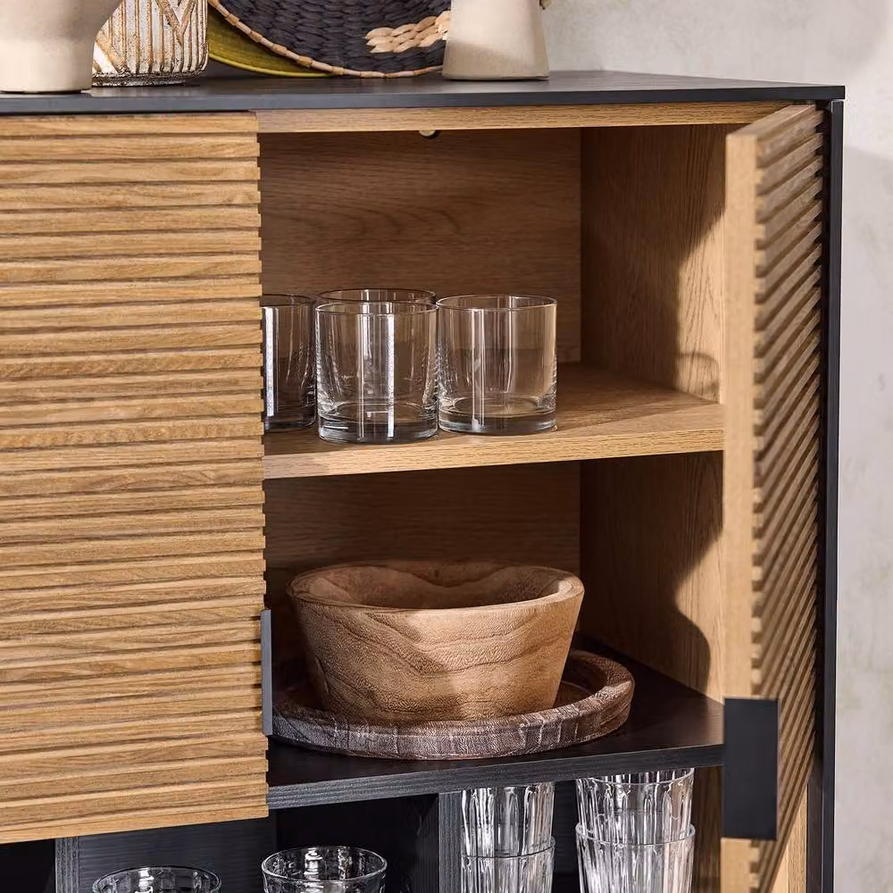 SoBuy Modern Tall Sideboard Cabinet in Black and Brown – 4