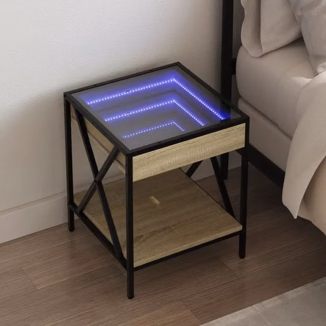 Berkfield Home Infinity LED Bedside Table in Sonoma Oak and Brown, W/D/H: 40 x 40 x 49 cm – 1