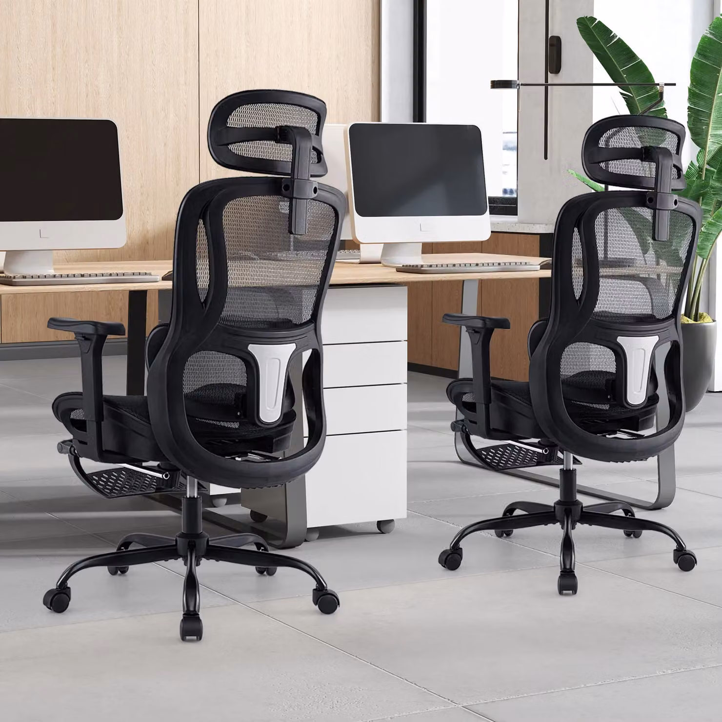 Gymax Ergonomic Swivel Office Chair with Headrest and Armrests in Black Fabric – 5