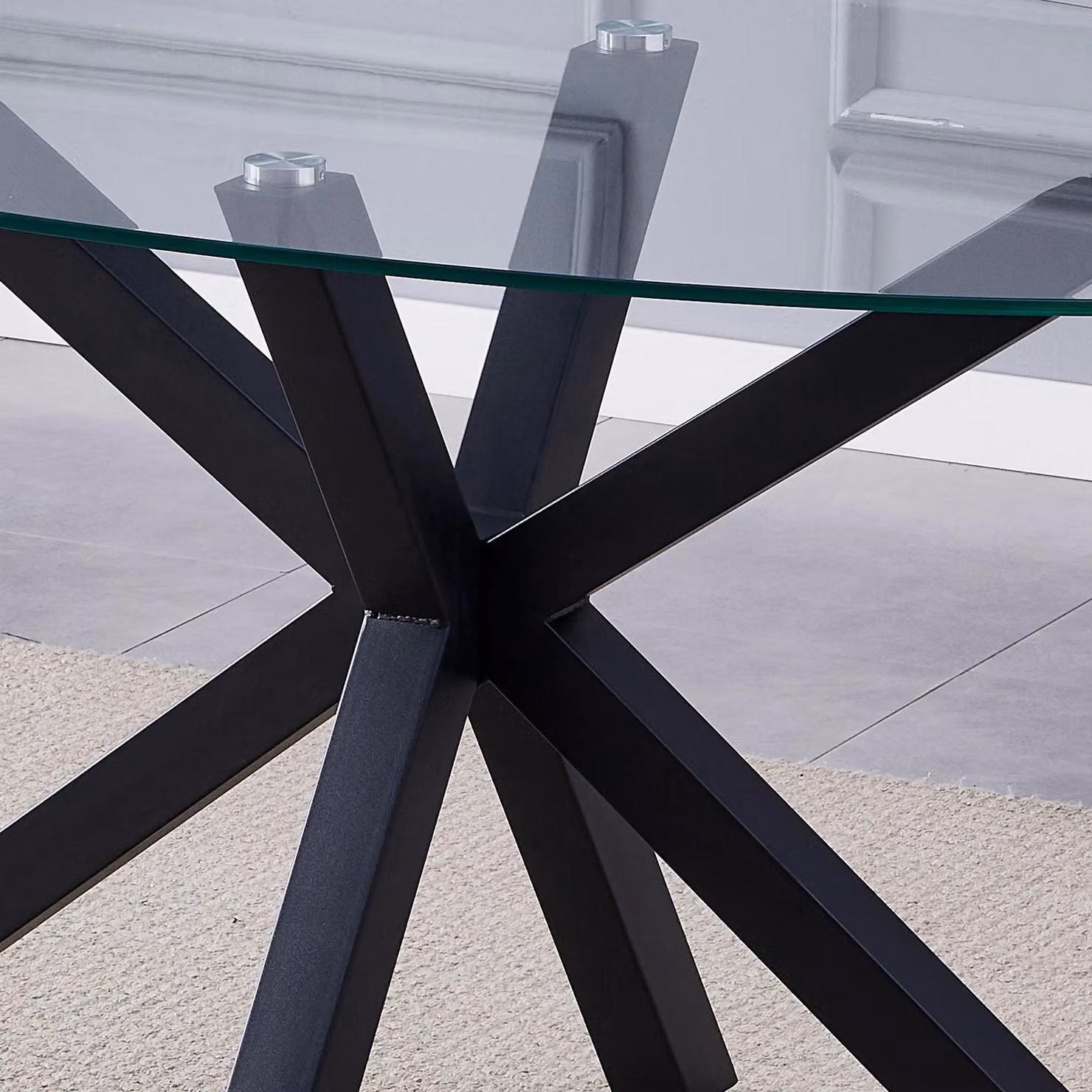 Artemis Home Orvino Modern Oval Glass Dining Table in Transparent and Black, W: 160 cm, D: 90 cm, H: 75 cm – 2