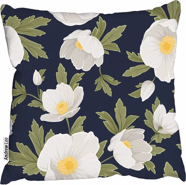 Andrew Lee Winter Rose Blue Floral Square Cushion, W/D/H: 60 x 60 x 1 cm