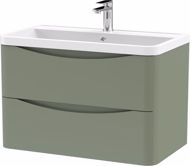 Balterley Wall Hung 2 Drawer Bathroom Vanity Unit and Basin, Satin Green, Width: 75.5 cm
