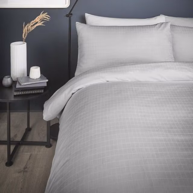 Terrys Ravenna Checked Duvet Cover Bedding Set in Silver and Grey