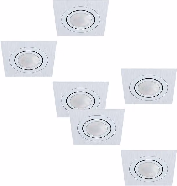 Loops Square Brushed Aluminium Flush Ceiling Downlight, Silver, GU10 5W