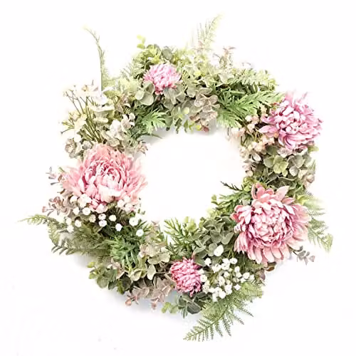 Leaf Pink Artificial Floral Wreath, Diameter: 45 cm