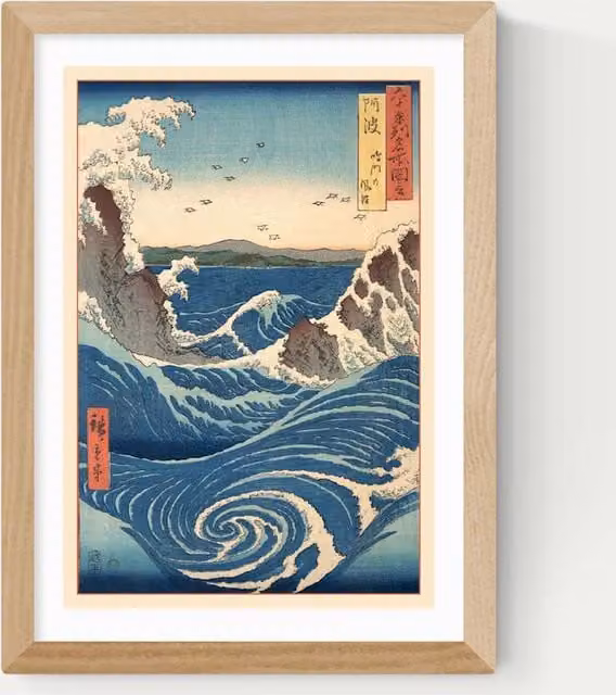 East End Prints Famous Views Framed Vintage Landscape Art in Sand and Blue