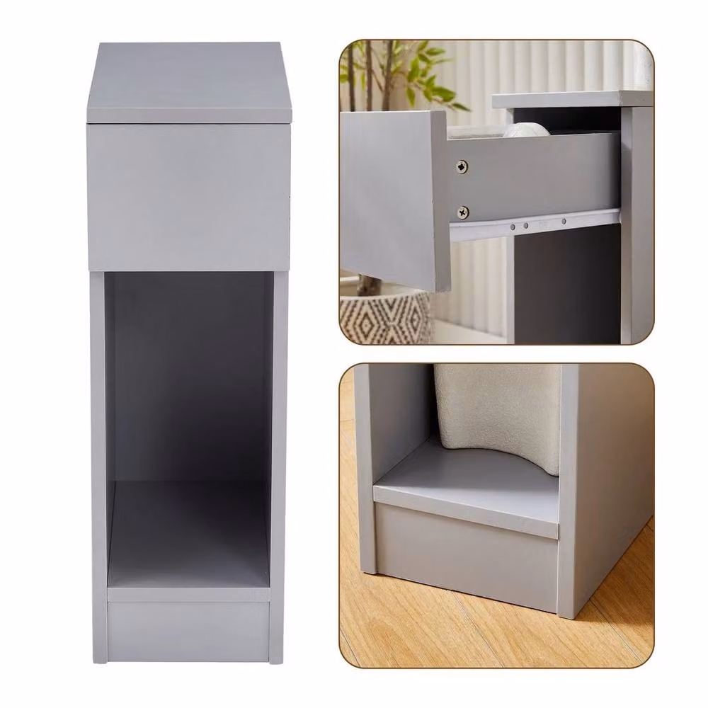 KORVIXA Modern Set of 2 Grey and White Glossy Bedside Tables – 3