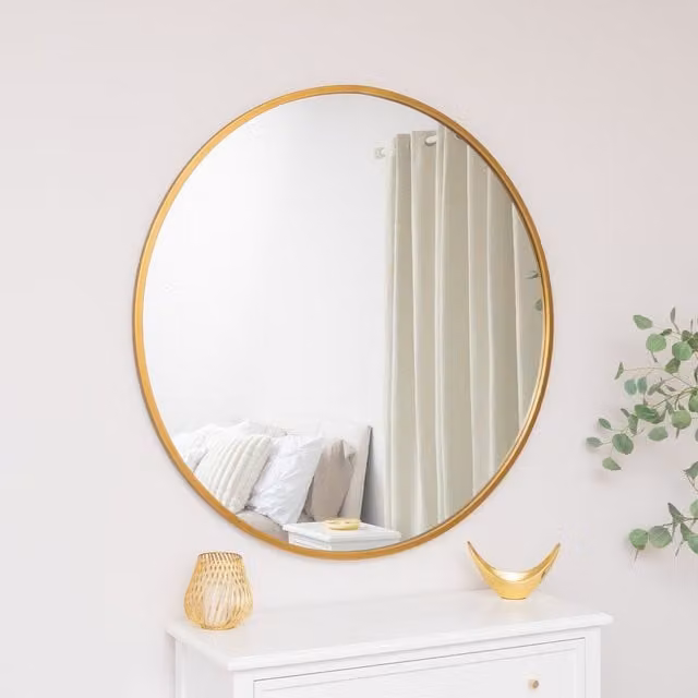 Melody Maison Modern Round Gold Wall Mirror, W/D/H: 120 x 120 x 1 cm