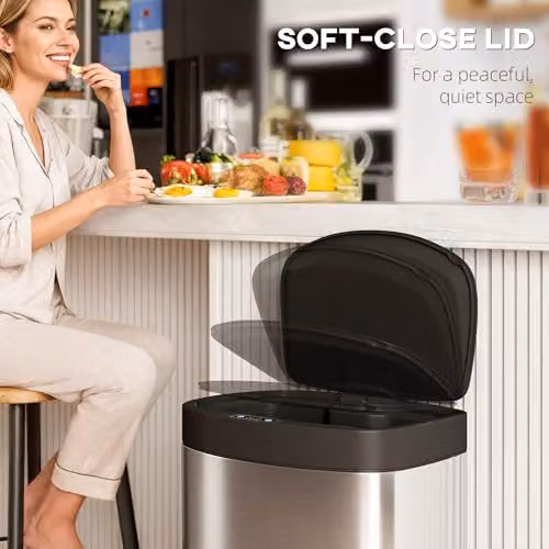 HOMCOM 55L Automatic Sensor Kitchen Bin in Silver, W/D/H: 38.0 x 28.5 x 69.0 cm – 6