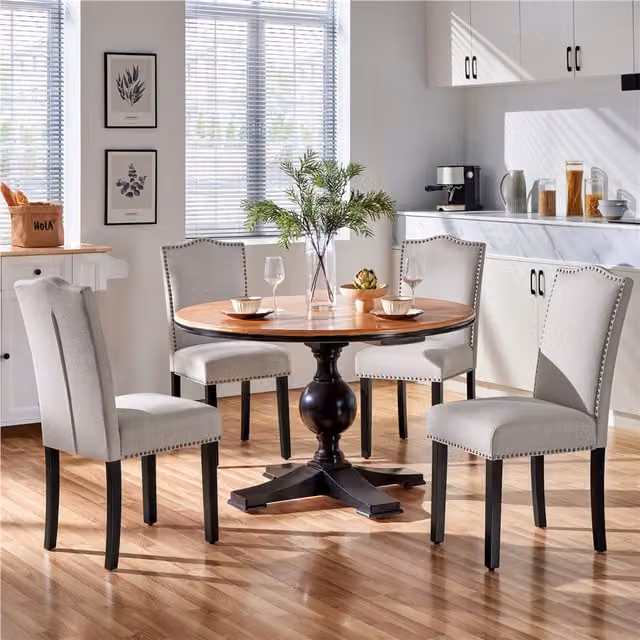 Yaheetech Set of 2 Beige Fabric Upholstered Dining Chairs with Rubberwood Legs